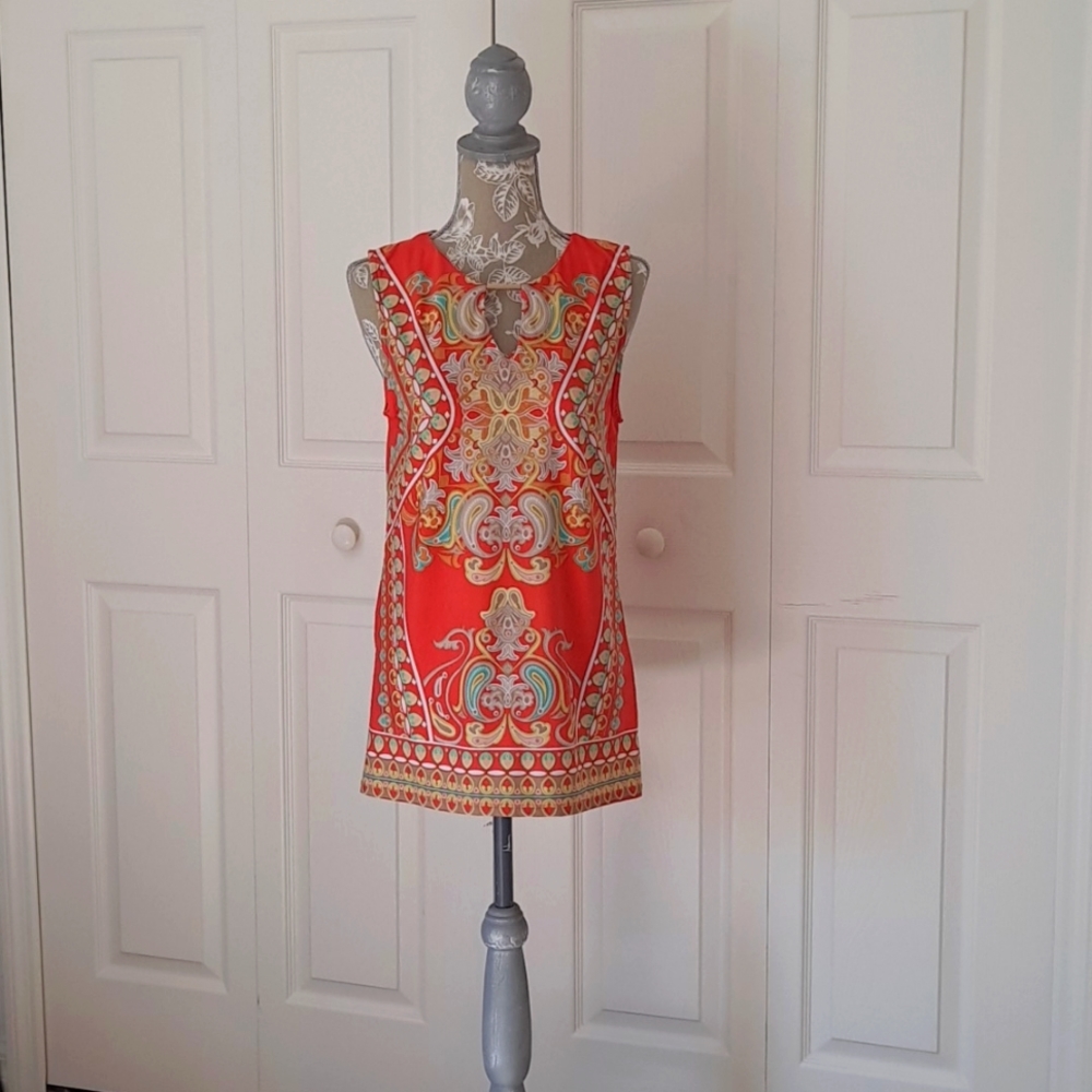 Maria Gabrielle Top Sz M , sleeveless, orange, aqua.